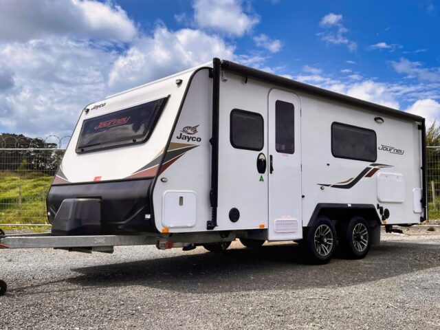 Jayco Journey Side View of the Caravan with its roof down